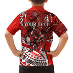 Personalised St George Illawarra Dragons Family Matching Off Shoulder Short Dress and Hawaiian Shirt Polynesian Tribal Art Style With Fierce Red Dragon Mascot