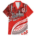 Personalised St George Illawarra Dragons Family Matching Off Shoulder Short Dress and Hawaiian Shirt Polynesian Tribal Art Style With Fierce Red Dragon Mascot