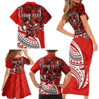 Personalised St George Illawarra Dragons Family Matching Short Sleeve Bodycon Dress and Hawaiian Shirt Polynesian Tribal Art Style With Fierce Red Dragon Mascot