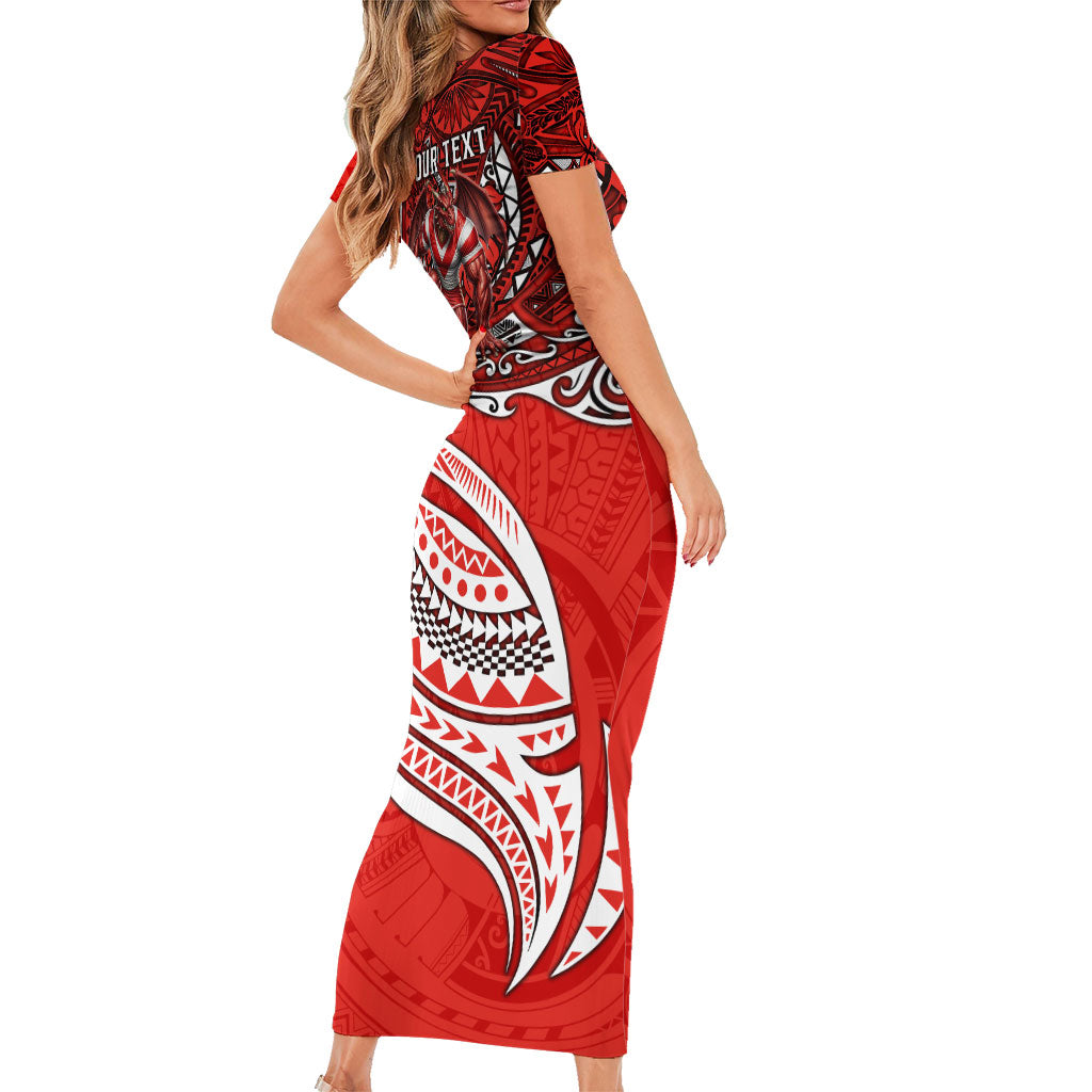 Personalised St George Illawarra Dragons Family Matching Short Sleeve Bodycon Dress and Hawaiian Shirt Polynesian Tribal Art Style With Fierce Red Dragon Mascot