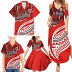 Personalised St George Illawarra Dragons Family Matching Summer Maxi Dress and Hawaiian Shirt Polynesian Tribal Art Style With Fierce Red Dragon Mascot