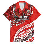 Personalised St George Illawarra Dragons Family Matching Summer Maxi Dress and Hawaiian Shirt Polynesian Tribal Art Style With Fierce Red Dragon Mascot