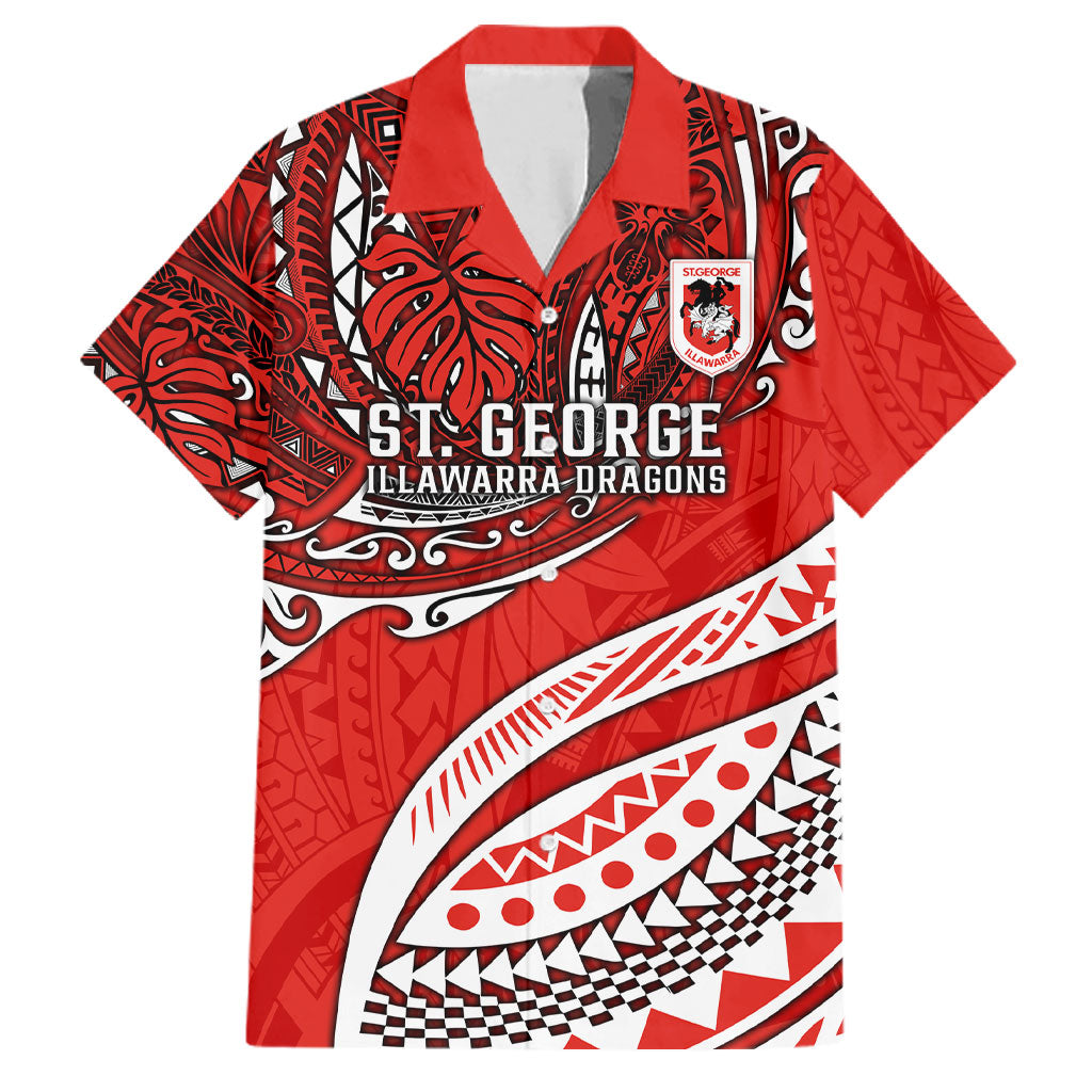 Personalised St George Illawarra Dragons Family Matching Summer Maxi Dress and Hawaiian Shirt Polynesian Tribal Art Style With Fierce Red Dragon Mascot