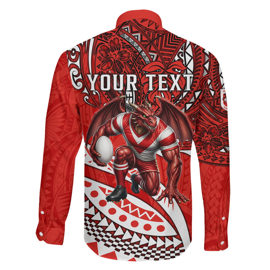 Personalised St George Illawarra Dragons Family Matching Summer Maxi Dress and Hawaiian Shirt Polynesian Tribal Art Style With Fierce Red Dragon Mascot