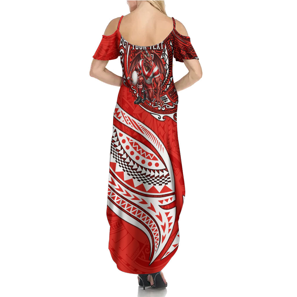 Personalised St George Illawarra Dragons Family Matching Summer Maxi Dress and Hawaiian Shirt Polynesian Tribal Art Style With Fierce Red Dragon Mascot
