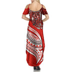 Personalised St George Illawarra Dragons Family Matching Summer Maxi Dress and Hawaiian Shirt Polynesian Tribal Art Style With Fierce Red Dragon Mascot