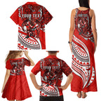 Personalised St George Illawarra Dragons Family Matching Tank Maxi Dress and Hawaiian Shirt Polynesian Tribal Art Style With Fierce Red Dragon Mascot