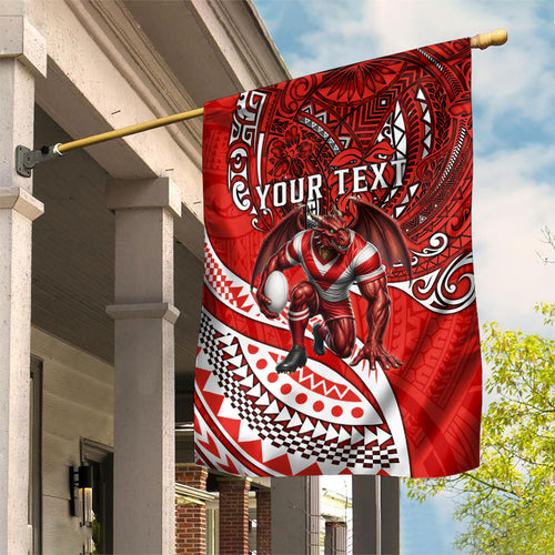 Personalised St George Illawarra Dragons Garden Flag Polynesian Tribal Art Style With Fierce Red Dragon Mascot