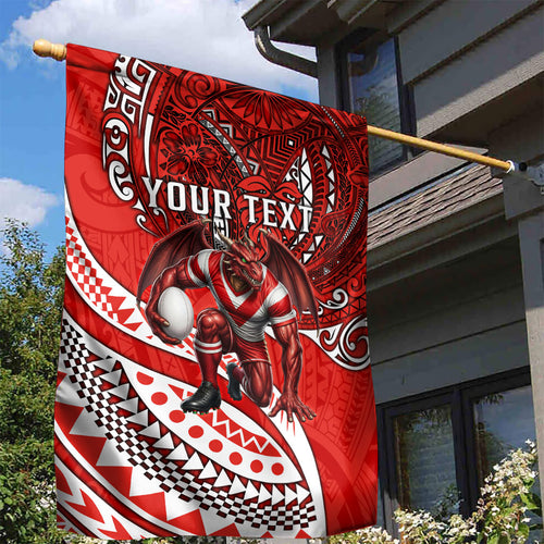 Personalised St George Illawarra Dragons Garden Flag Polynesian Tribal Art Style With Fierce Red Dragon Mascot
