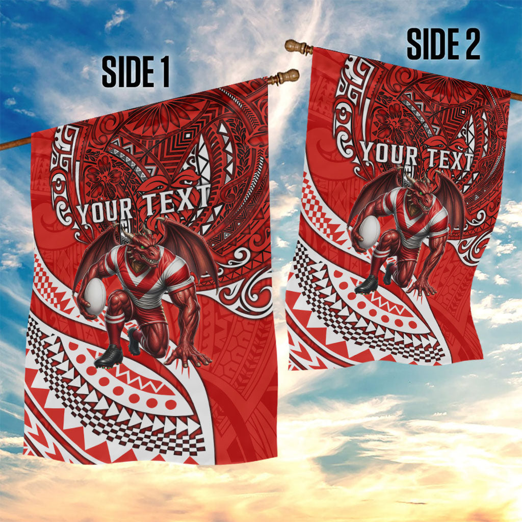 Personalised St George Illawarra Dragons Garden Flag Polynesian Tribal Art Style With Fierce Red Dragon Mascot