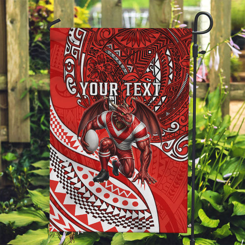 Personalised St George Illawarra Dragons Garden Flag Polynesian Tribal Art Style With Fierce Red Dragon Mascot