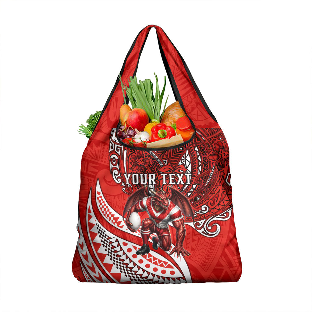 Personalised St George Illawarra Dragons Grocery Bag Polynesian Tribal Art Style With Fierce Red Dragon Mascot