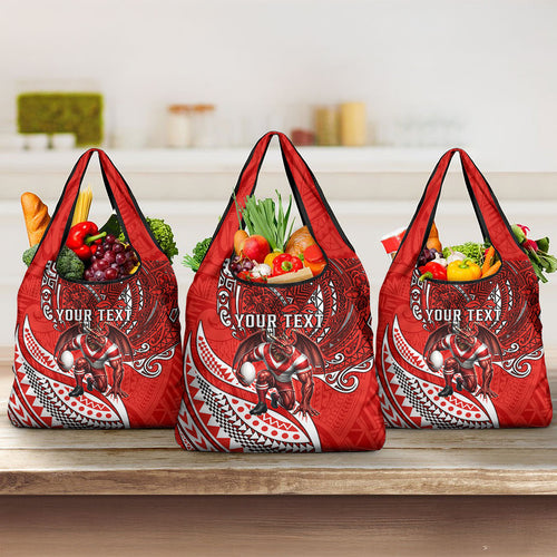 Personalised St George Illawarra Dragons Grocery Bag Polynesian Tribal Art Style With Fierce Red Dragon Mascot