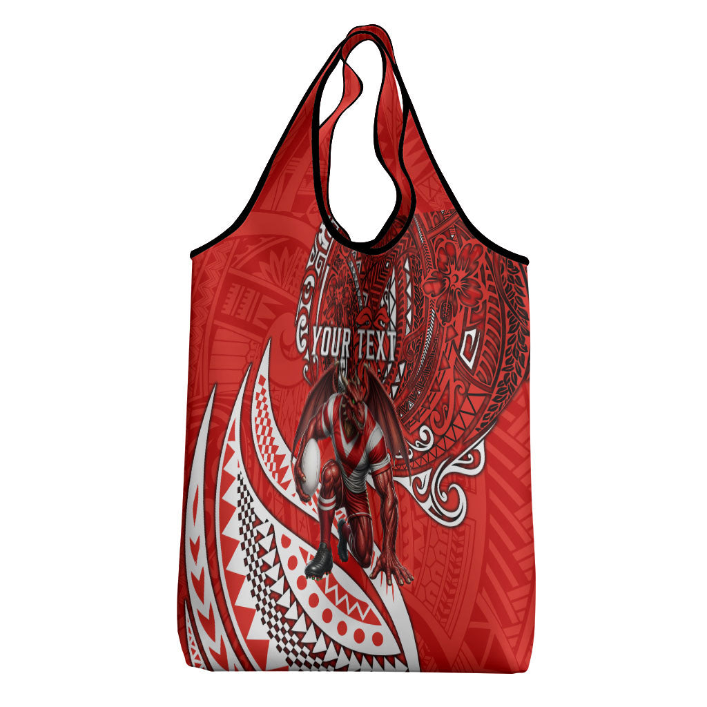 Personalised St George Illawarra Dragons Grocery Bag Polynesian Tribal Art Style With Fierce Red Dragon Mascot