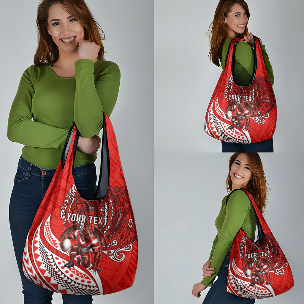 Personalised St George Illawarra Dragons Grocery Bag Polynesian Tribal Art Style With Fierce Red Dragon Mascot