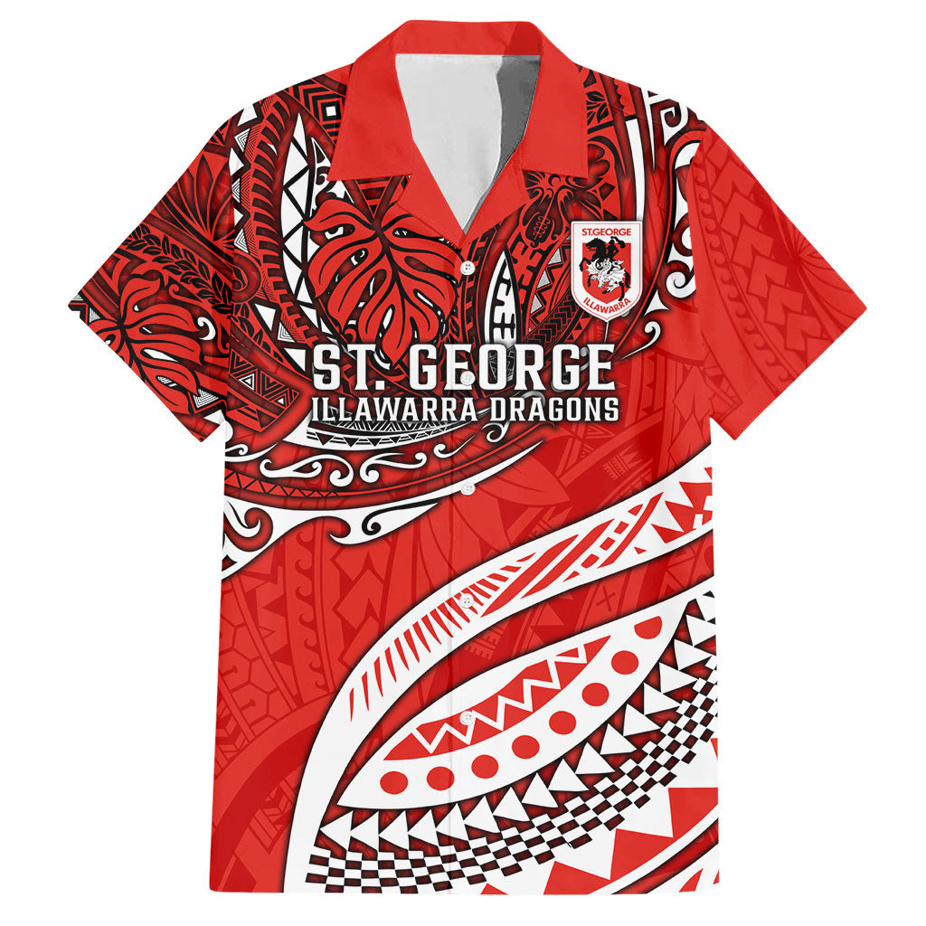 Personalised St George Illawarra Dragons Hawaiian Shirt Polynesian Tribal Art Style With Fierce Red Dragon Mascot