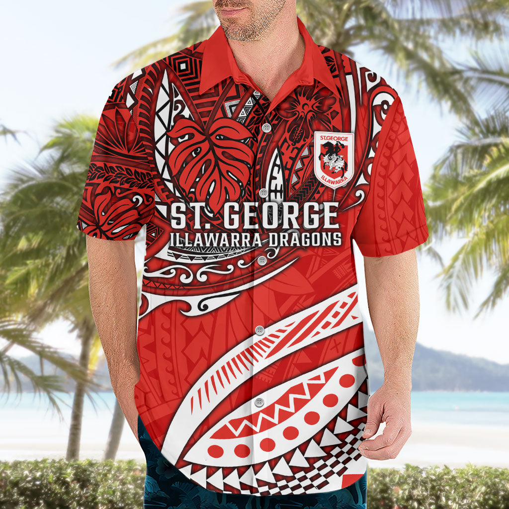 Personalised St George Illawarra Dragons Hawaiian Shirt Polynesian Tribal Art Style With Fierce Red Dragon Mascot