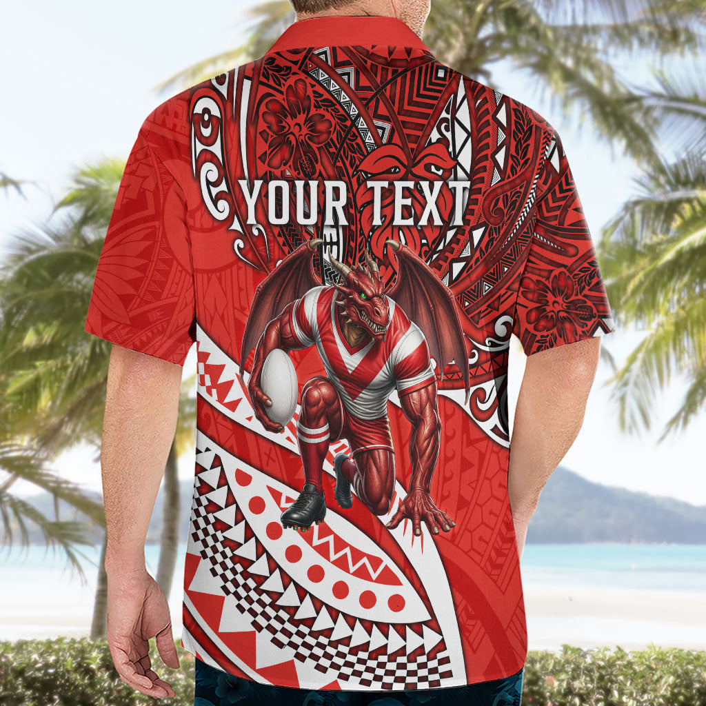 Personalised St George Illawarra Dragons Hawaiian Shirt Polynesian Tribal Art Style With Fierce Red Dragon Mascot