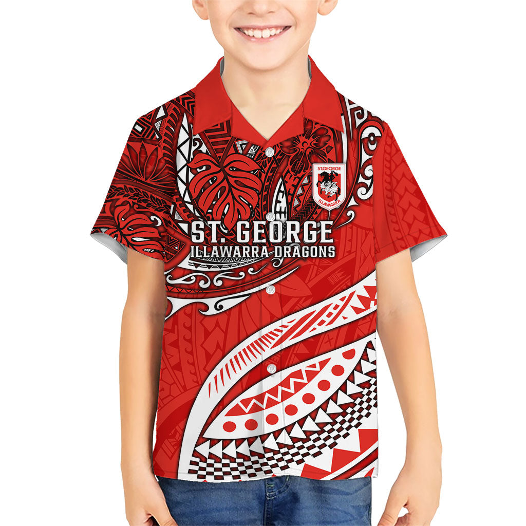Personalised St George Illawarra Dragons Hawaiian Shirt Polynesian Tribal Art Style With Fierce Red Dragon Mascot