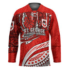 Personalised St George Illawarra Dragons Hockey Jersey Polynesian Tribal Art Style With Fierce Red Dragon Mascot