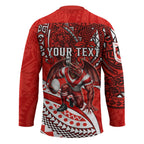 Personalised St George Illawarra Dragons Hockey Jersey Polynesian Tribal Art Style With Fierce Red Dragon Mascot