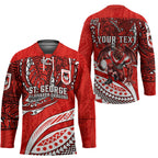 Personalised St George Illawarra Dragons Hockey Jersey Polynesian Tribal Art Style With Fierce Red Dragon Mascot