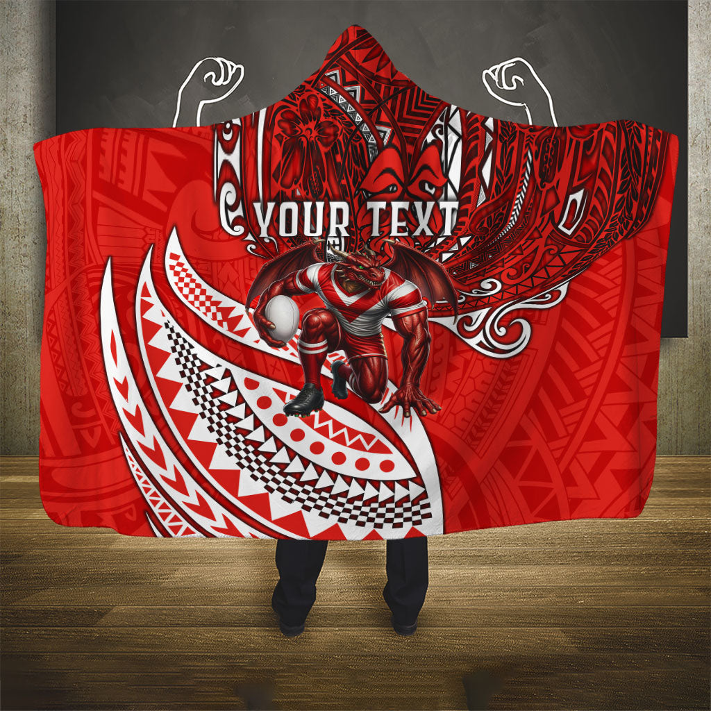 Personalised St George Illawarra Dragons Hooded Blanket Polynesian Tribal Art Style With Fierce Red Dragon Mascot