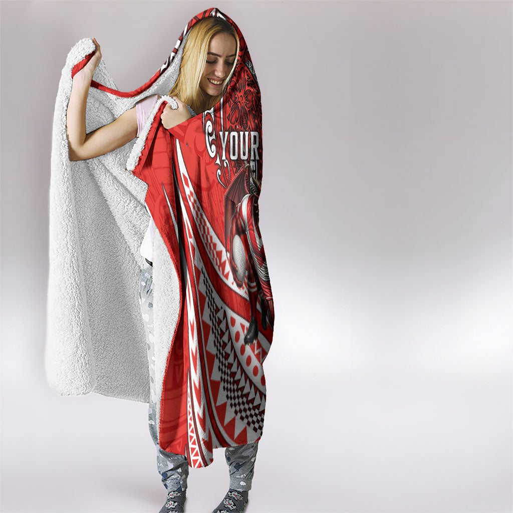 Personalised St George Illawarra Dragons Hooded Blanket Polynesian Tribal Art Style With Fierce Red Dragon Mascot
