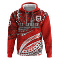 Personalised St George Illawarra Dragons Hoodie Polynesian Tribal Art Style With Fierce Red Dragon Mascot