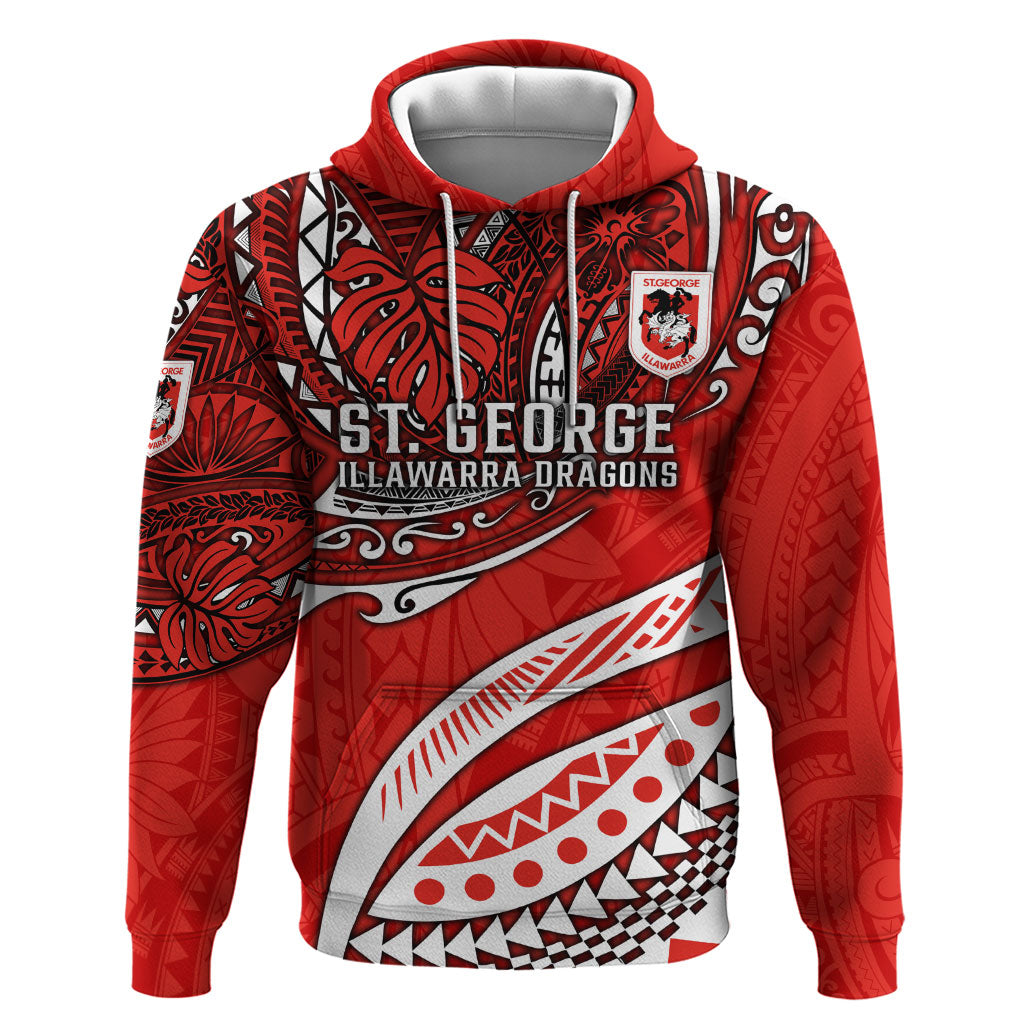 Personalised St George Illawarra Dragons Hoodie Polynesian Tribal Art Style With Fierce Red Dragon Mascot