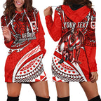 Personalised St George Illawarra Dragons Hoodie Dress Polynesian Tribal Art Style With Fierce Red Dragon Mascot