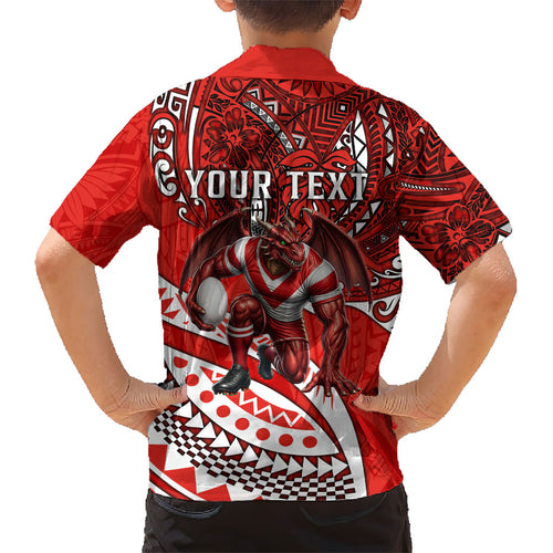 Personalised St George Illawarra Dragons Kid Hawaiian Shirt Polynesian Tribal Art Style With Fierce Red Dragon Mascot