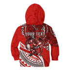 Personalised St George Illawarra Dragons Kid Hoodie Polynesian Tribal Art Style With Fierce Red Dragon Mascot