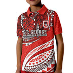 Personalised St George Illawarra Dragons Kid Polo Shirt Polynesian Tribal Art Style With Fierce Red Dragon Mascot