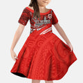 Personalised St George Illawarra Dragons Kid Short Sleeve Dress Polynesian Tribal Art Style With Fierce Red Dragon Mascot