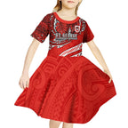 Personalised St George Illawarra Dragons Kid Short Sleeve Dress Polynesian Tribal Art Style With Fierce Red Dragon Mascot