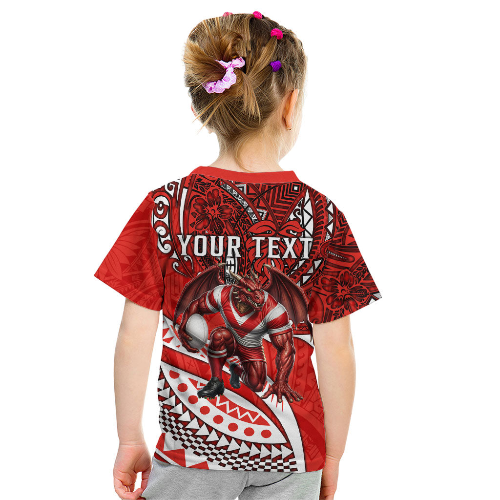 Personalised St George Illawarra Dragons Kid T Shirt Polynesian Tribal Art Style With Fierce Red Dragon Mascot