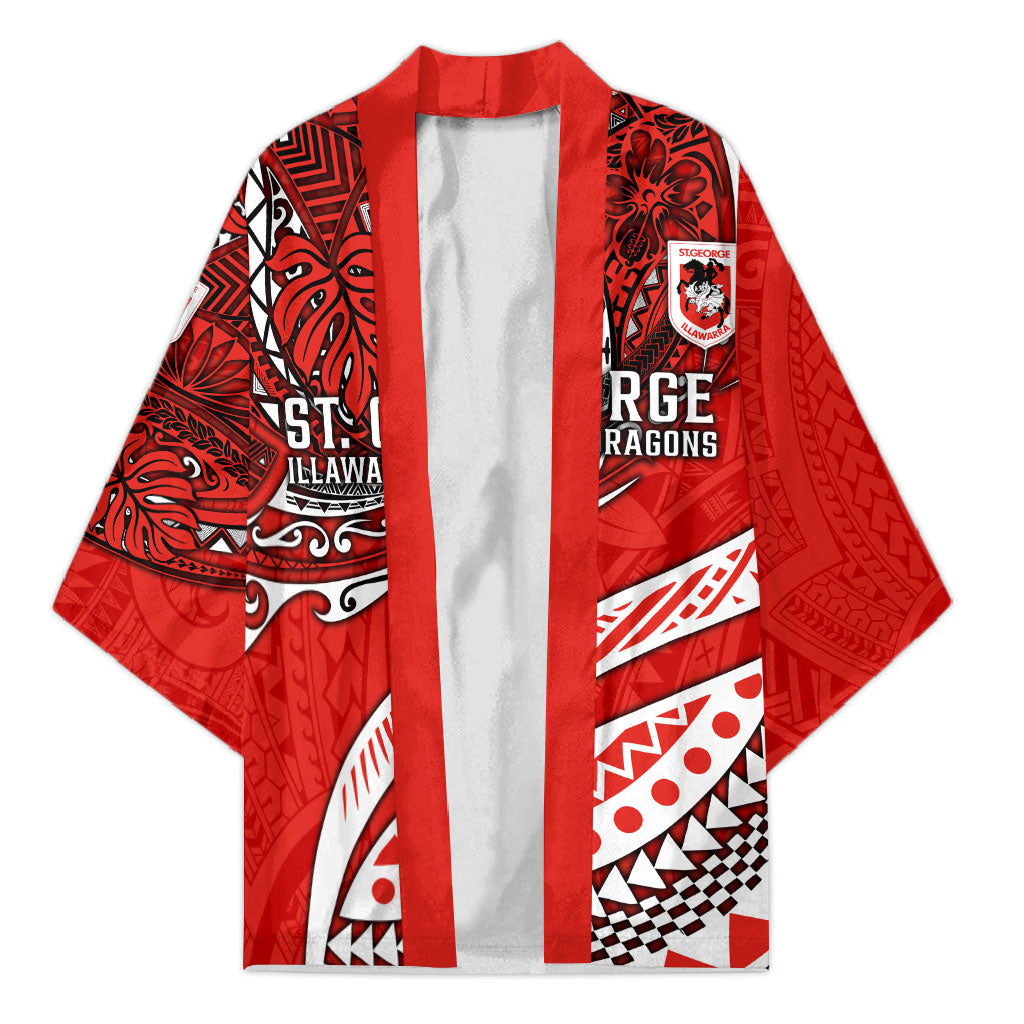 Personalised St George Illawarra Dragons Kimono Polynesian Tribal Art Style With Fierce Red Dragon Mascot
