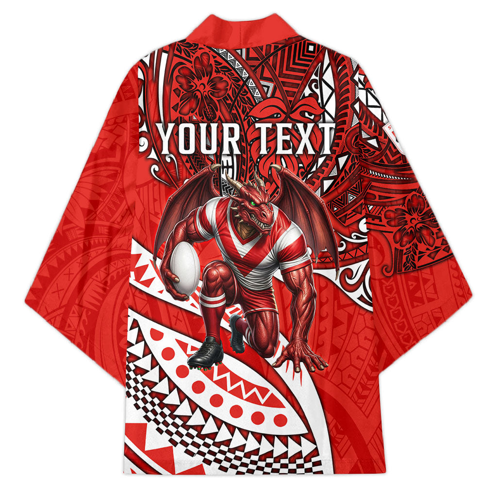 Personalised St George Illawarra Dragons Kimono Polynesian Tribal Art Style With Fierce Red Dragon Mascot