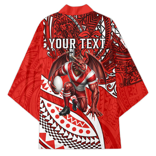 Personalised St George Illawarra Dragons Kimono Polynesian Tribal Art Style With Fierce Red Dragon Mascot