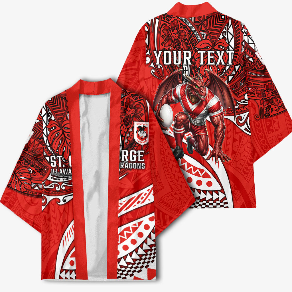 Personalised St George Illawarra Dragons Kimono Polynesian Tribal Art Style With Fierce Red Dragon Mascot