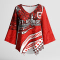 Personalised St George Illawarra Dragons Kimono Sleeve Blouse Polynesian Tribal Art Style With Fierce Red Dragon Mascot