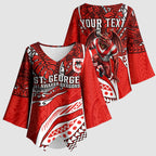 Personalised St George Illawarra Dragons Kimono Sleeve Blouse Polynesian Tribal Art Style With Fierce Red Dragon Mascot