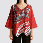 Personalised St George Illawarra Dragons Kimono Sleeve Blouse Polynesian Tribal Art Style With Fierce Red Dragon Mascot