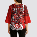 Personalised St George Illawarra Dragons Kimono Sleeve Blouse Polynesian Tribal Art Style With Fierce Red Dragon Mascot