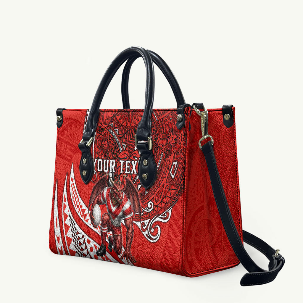 Personalised St George Illawarra Dragons Leather Bag Polynesian Tribal Art Style With Fierce Red Dragon Mascot