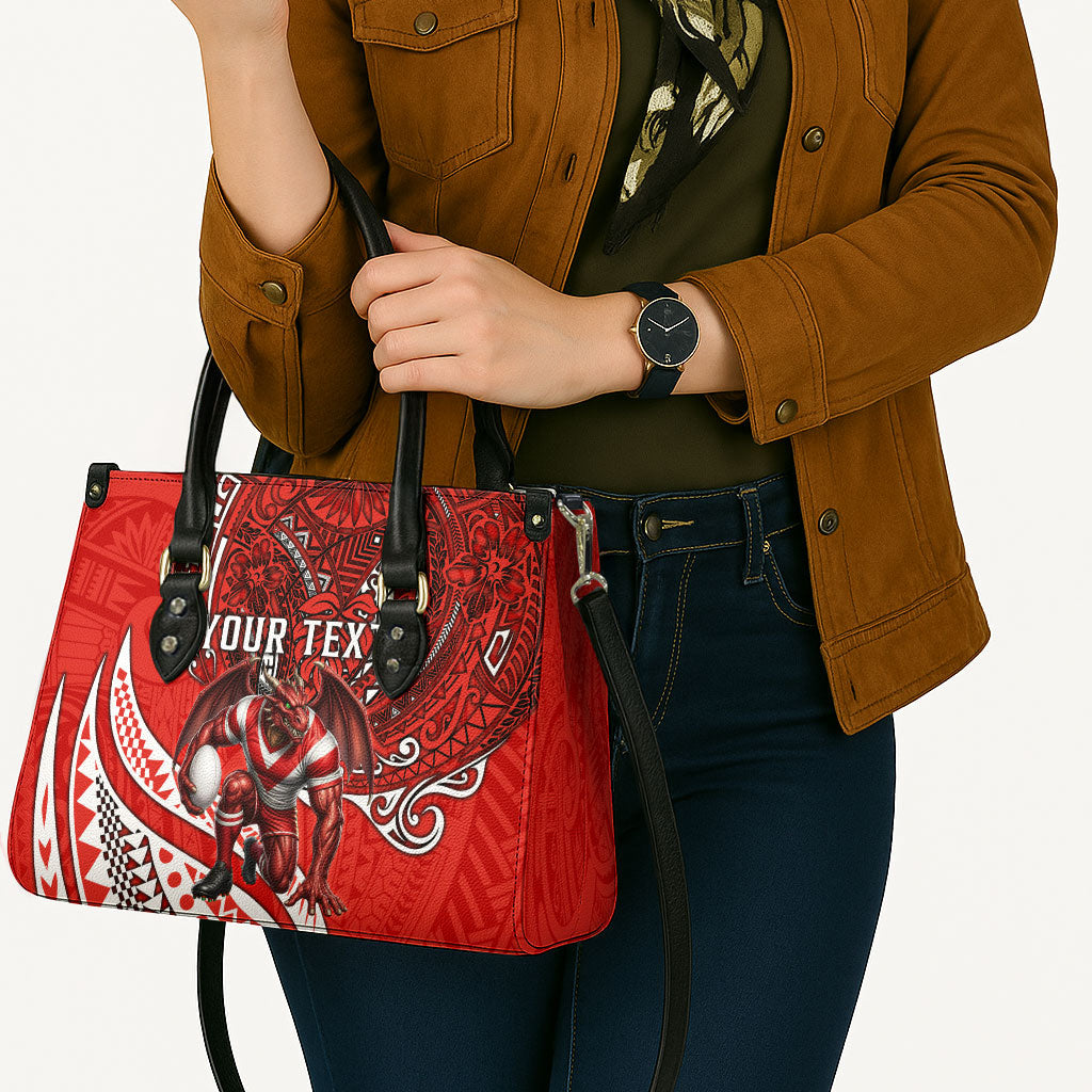 Personalised St George Illawarra Dragons Leather Bag Polynesian Tribal Art Style With Fierce Red Dragon Mascot