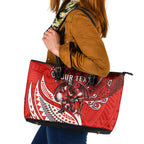 Personalised St George Illawarra Dragons Leather Tote Bag Polynesian Tribal Art Style With Fierce Red Dragon Mascot