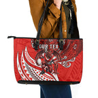 Personalised St George Illawarra Dragons Leather Tote Bag Polynesian Tribal Art Style With Fierce Red Dragon Mascot