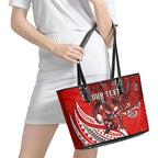 Personalised St George Illawarra Dragons Leather Tote Bag Polynesian Tribal Art Style With Fierce Red Dragon Mascot